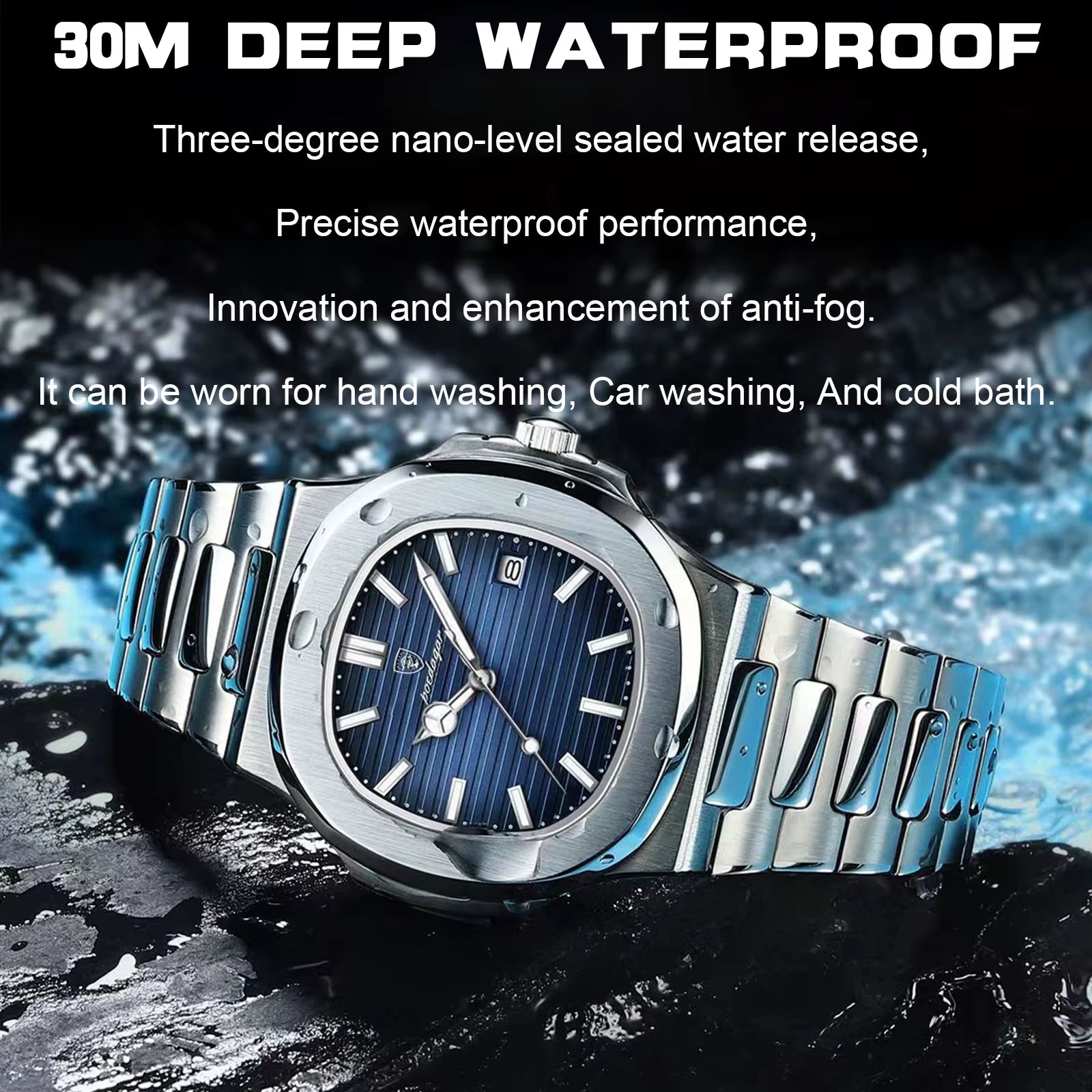 Square Luxury Men Wristwatch Waterproof Luminous Date Stainless Steel Male Clock Business Sports Quartz Watches for Men