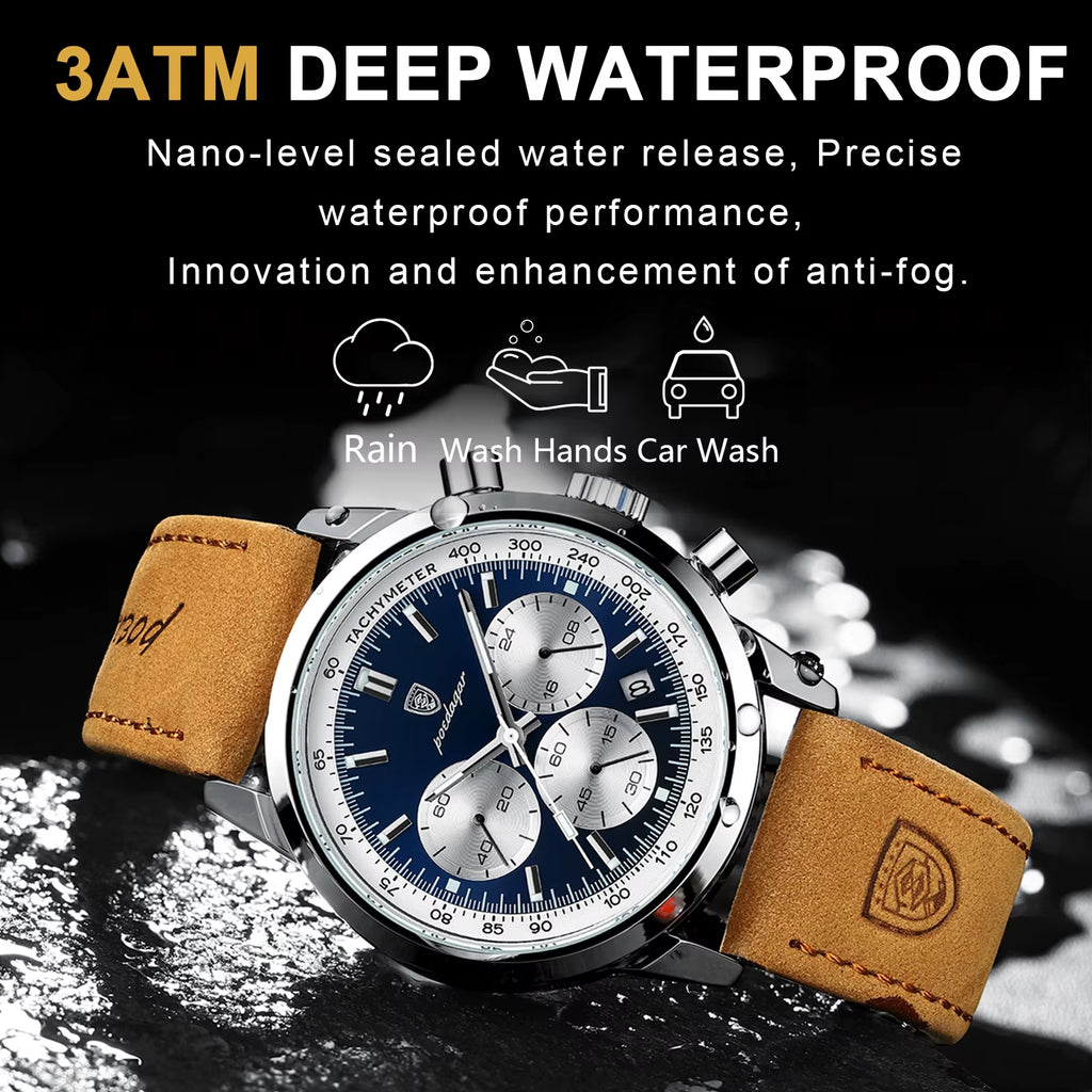 Top Brand Men'S Quartz Watch Waterproof Luminous Chronograph Military Man Watch Luxury Fashion Leather Watches for Men