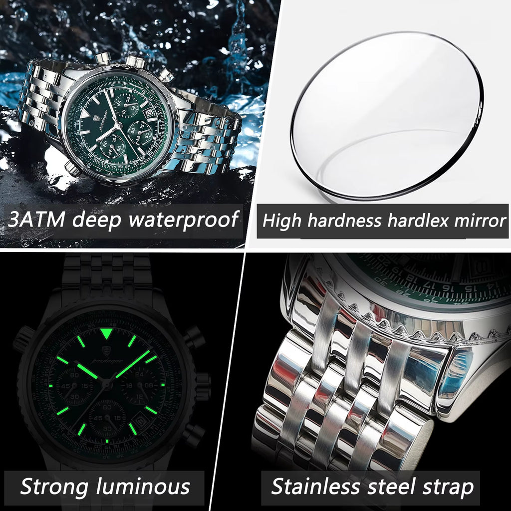 Luxury Watches for Men Date Chronograph Stainless Steel Man Watch Waterproof Luminous Sport Military Men'S Quartz Watch