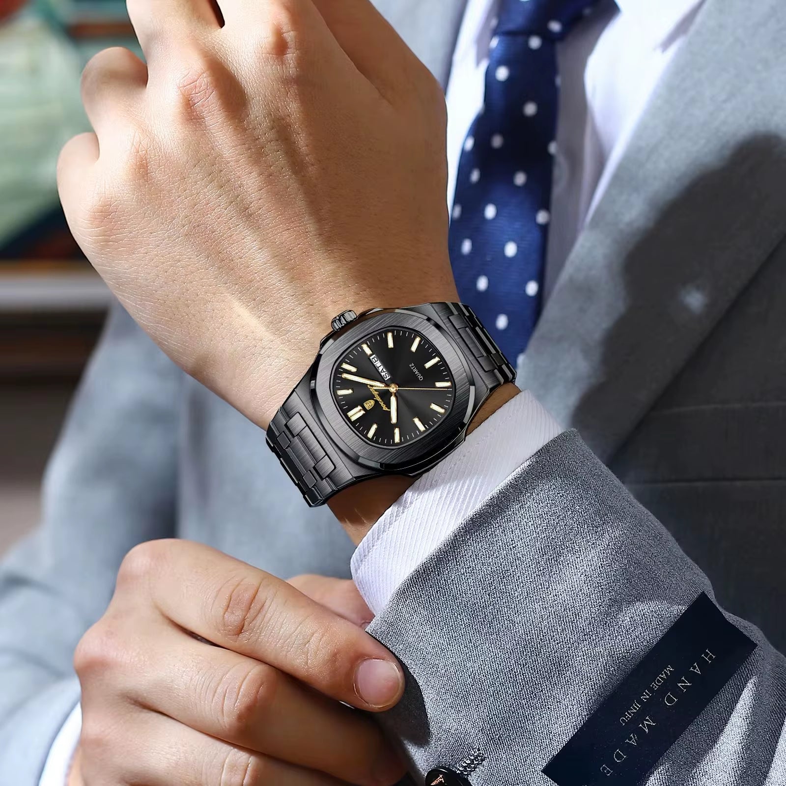 Luxury Square Men'S Watches Waterproof Luminous Date Week Men Watch Stainless Steel Fashion Quartz Man Wristwatch Reloj