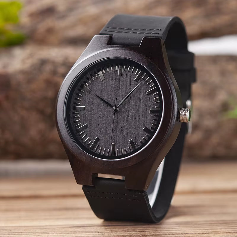 Wooden Watches for Men & Women Leather Strap Quartz Watches Support OEM Customized Dropshipping