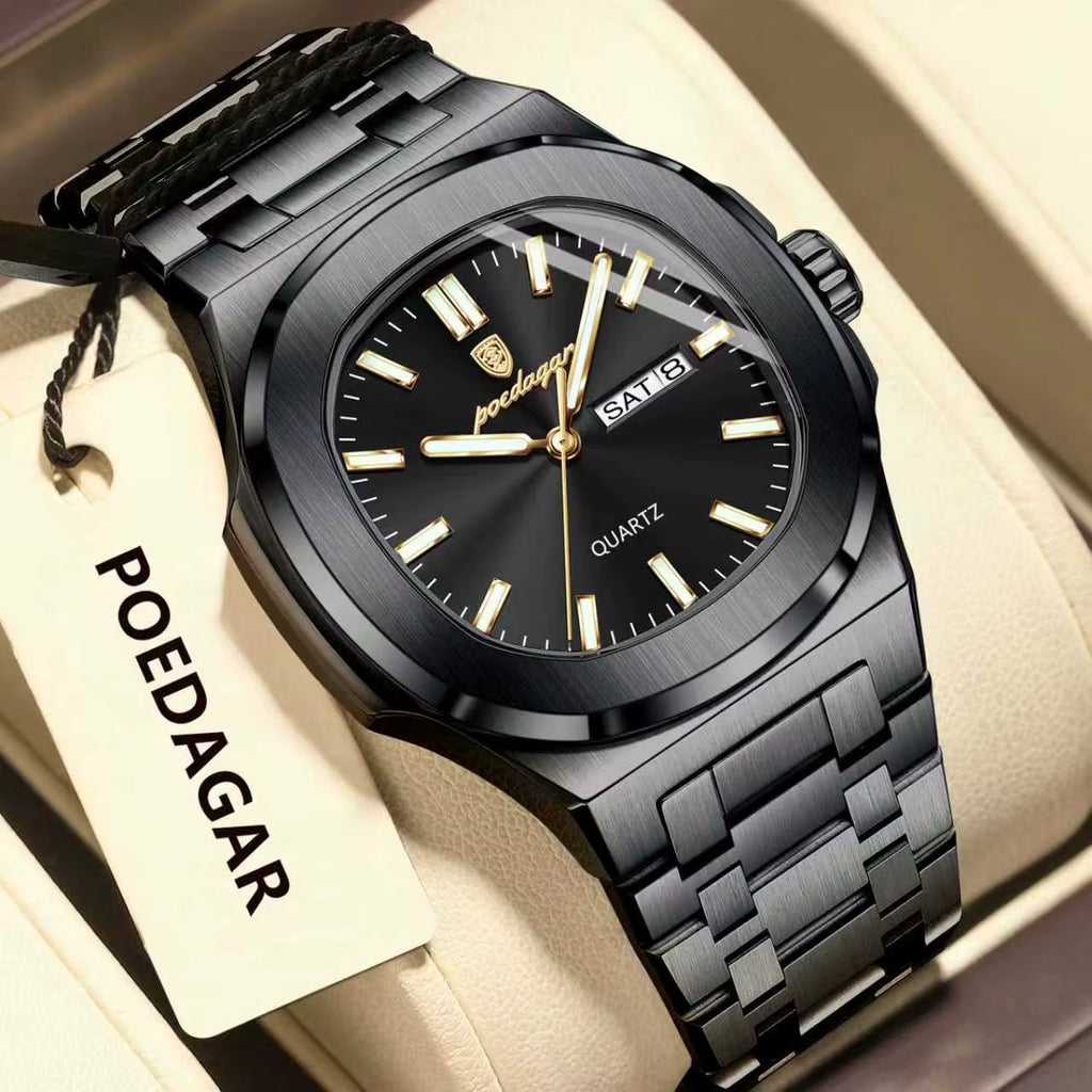 Luxury Square Men'S Watches Waterproof Luminous Date Week Men Watch Stainless Steel Fashion Quartz Man Wristwatch Reloj